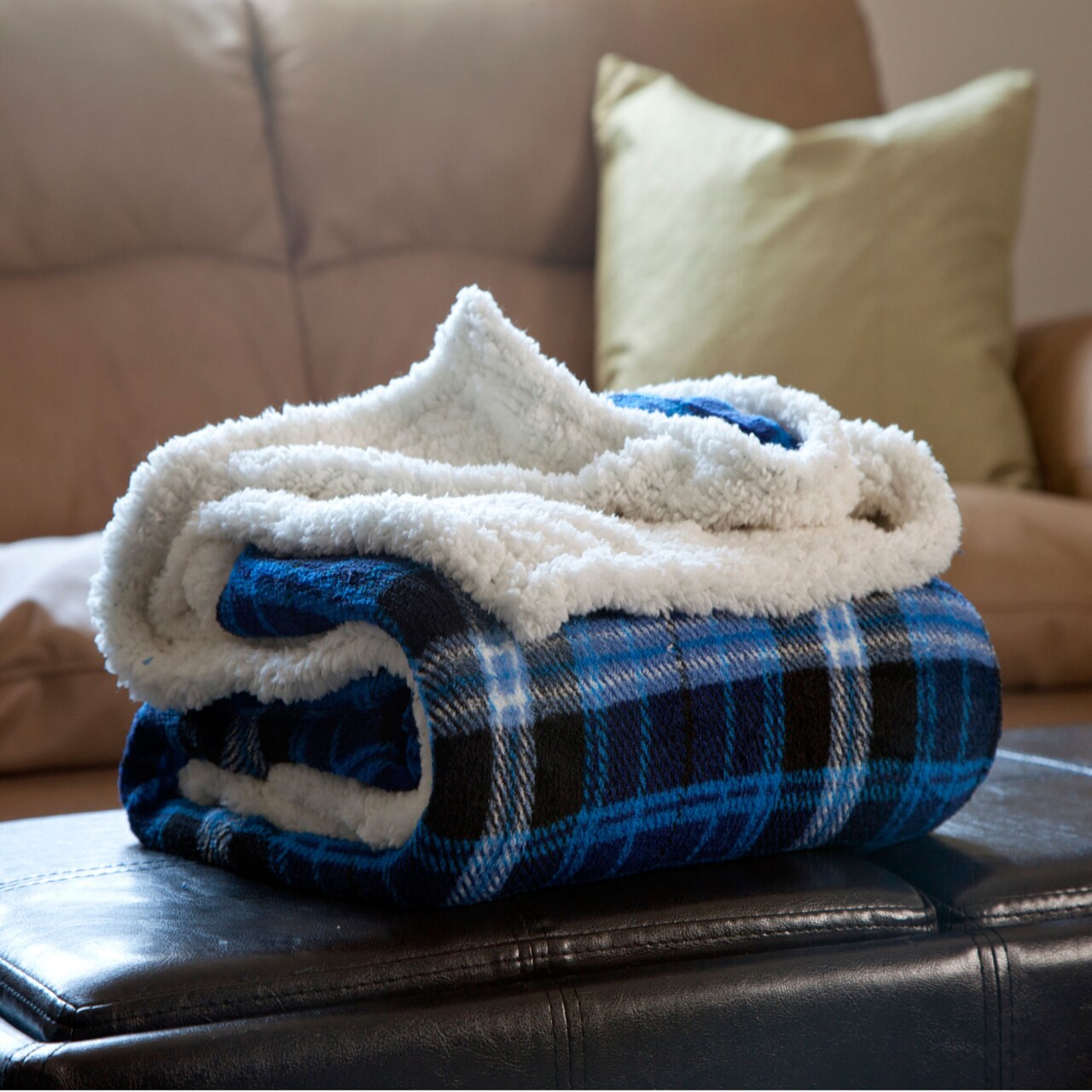 Lavish Home Fleece Sherpa Blanket Throw Blue Plaid 50 X 60 Inches Michaels